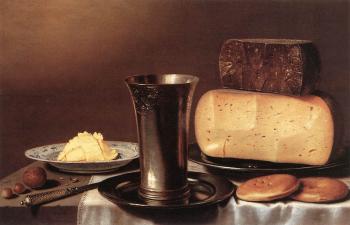 Floris Gerritsz Van Schooten : Still-life with Glass, Cheese, Butter and Cake